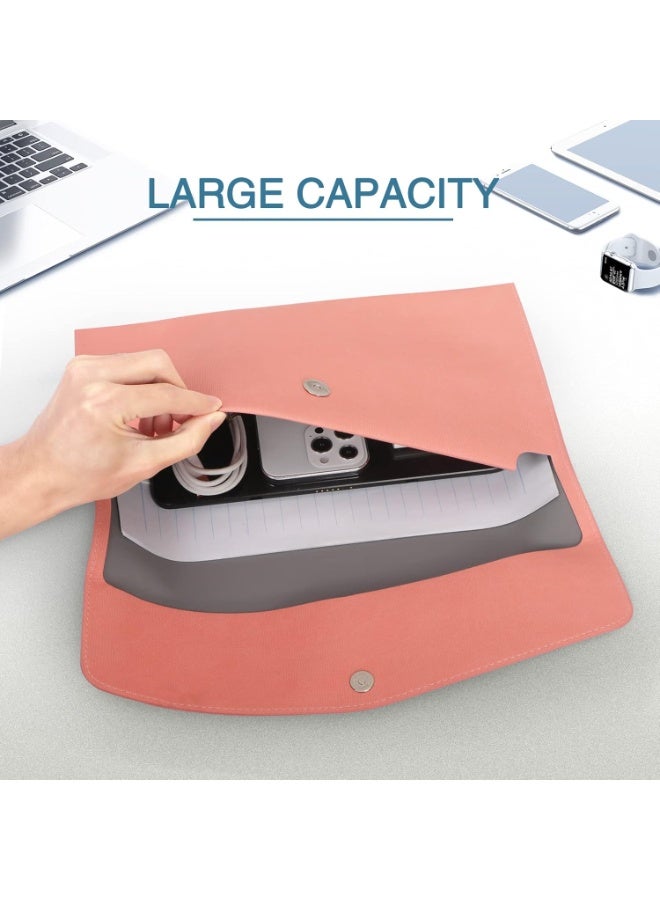 File Folder, PU Leather A4 Document Holder File Organizer Filing Envelope Portfolio Case Tablet Sleeve with Magnetic Snap Closure for Home School Office Stationery Pink - Image 5