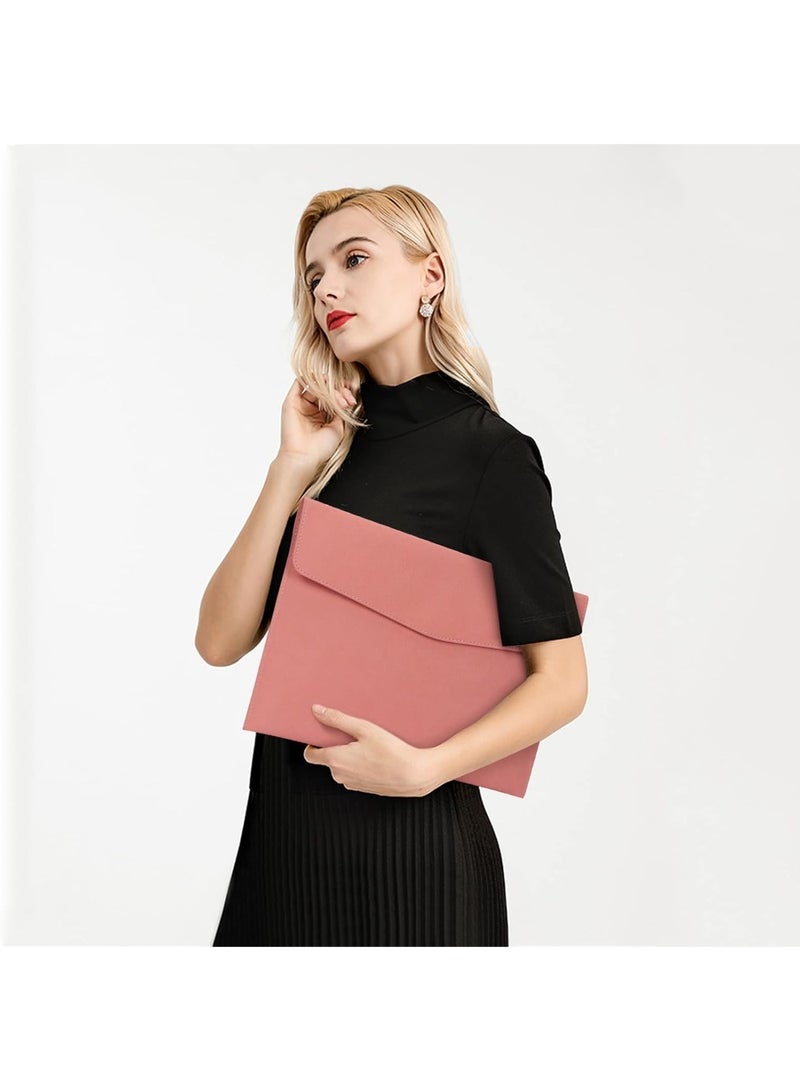 File Folder, PU Leather A4 Document Holder File Organizer Filing Envelope Portfolio Case Tablet Sleeve with Magnetic Snap Closure for Home School Office Stationery Pink - Image 4