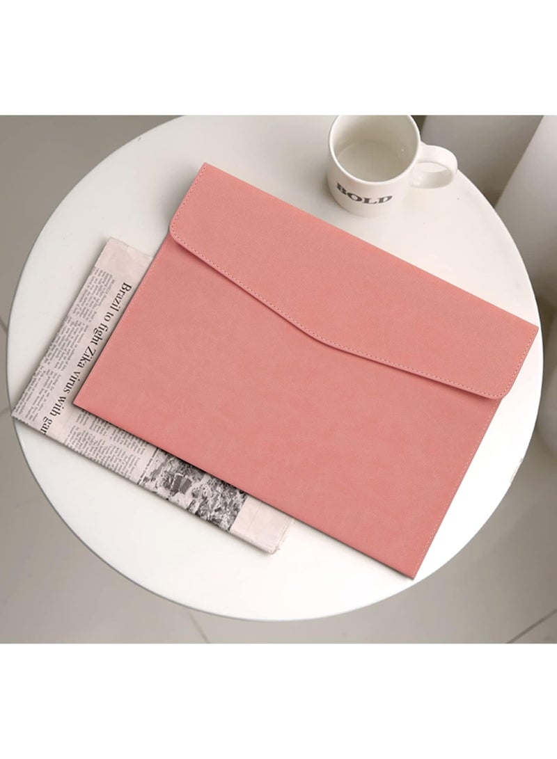 File Folder, PU Leather A4 Document Holder File Organizer Filing Envelope Portfolio Case Tablet Sleeve with Magnetic Snap Closure for Home School Office Stationery Pink - Image 3