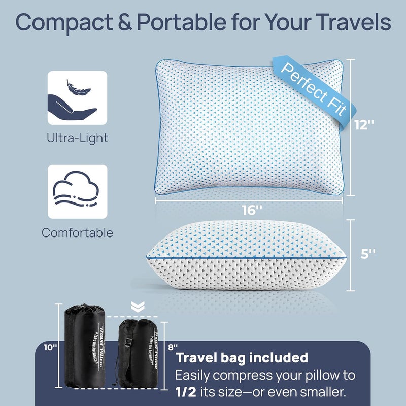 fulocean Small Cooling Memory Foam Travel Pillows for Airplanes Sleeping, Compressible Camping Pillow, Mini Adjustable Shredded Foam Bed Pillow for Medium Firm Neck Knee Lumbar Support, Ideal Car, Backpacking - Image 2