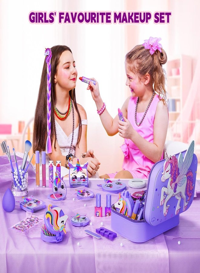 Beayuck Kids Makeup Kit for Girl - Girls Makeup Kit Toys with Flying Horse Storage Case, Kids Play Makeup Set for Christmas Birthday Gift 3-12 Years Old - Image 2