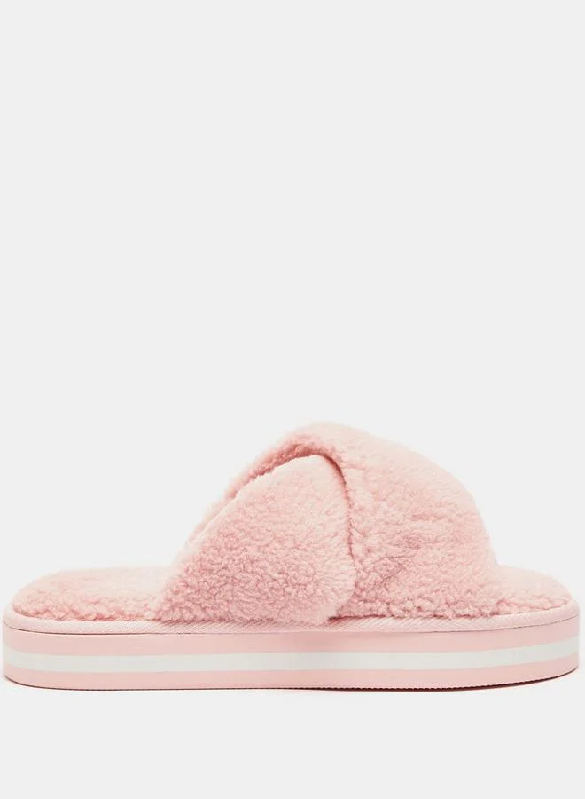 Shoemart Textured Cross Strap Slip-On Bedroom Slide Slippers