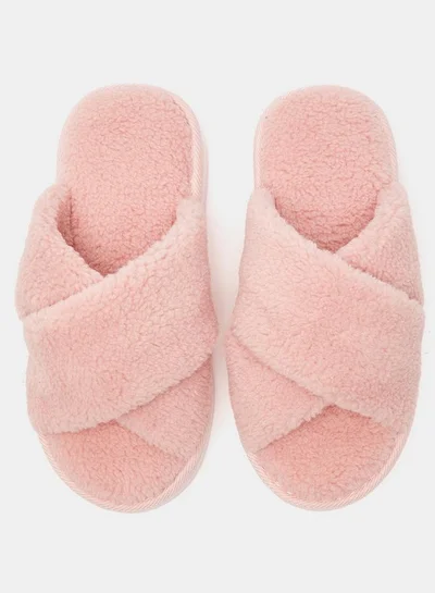 Shoemart Textured Cross Strap Slip-On Bedroom Slide Slippers