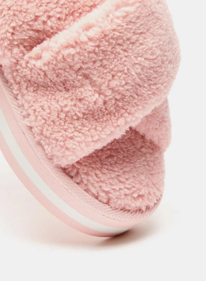 Shoemart Textured Cross Strap Slip-On Bedroom Slide Slippers