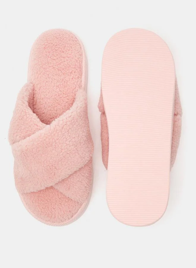 Shoemart Textured Cross Strap Slip-On Bedroom Slide Slippers