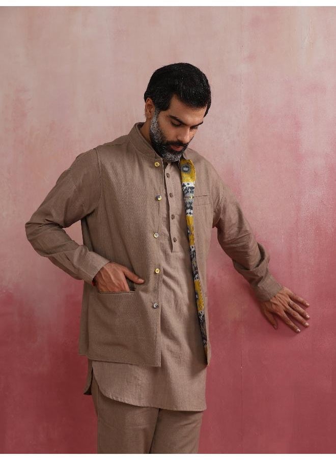 trueBrowns - Men's Grey Ikat Print Cotton Reversible Nehru Jacket - Image 1