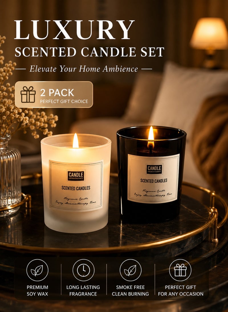 Candle 2 Pack Scented Candles Set – Black & White Crystal Glass | Soy Wax Aromatherapy Candle | Long Lasting Home Fragrance | Luxury Gift for Women, Home Decor & Housewarming - Image 1