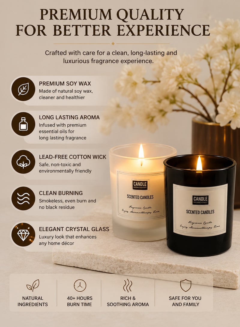 Candle 2 Pack Scented Candles Set – Black & White Crystal Glass | Soy Wax Aromatherapy Candle | Long Lasting Home Fragrance | Luxury Gift for Women, Home Decor & Housewarming - Image 3