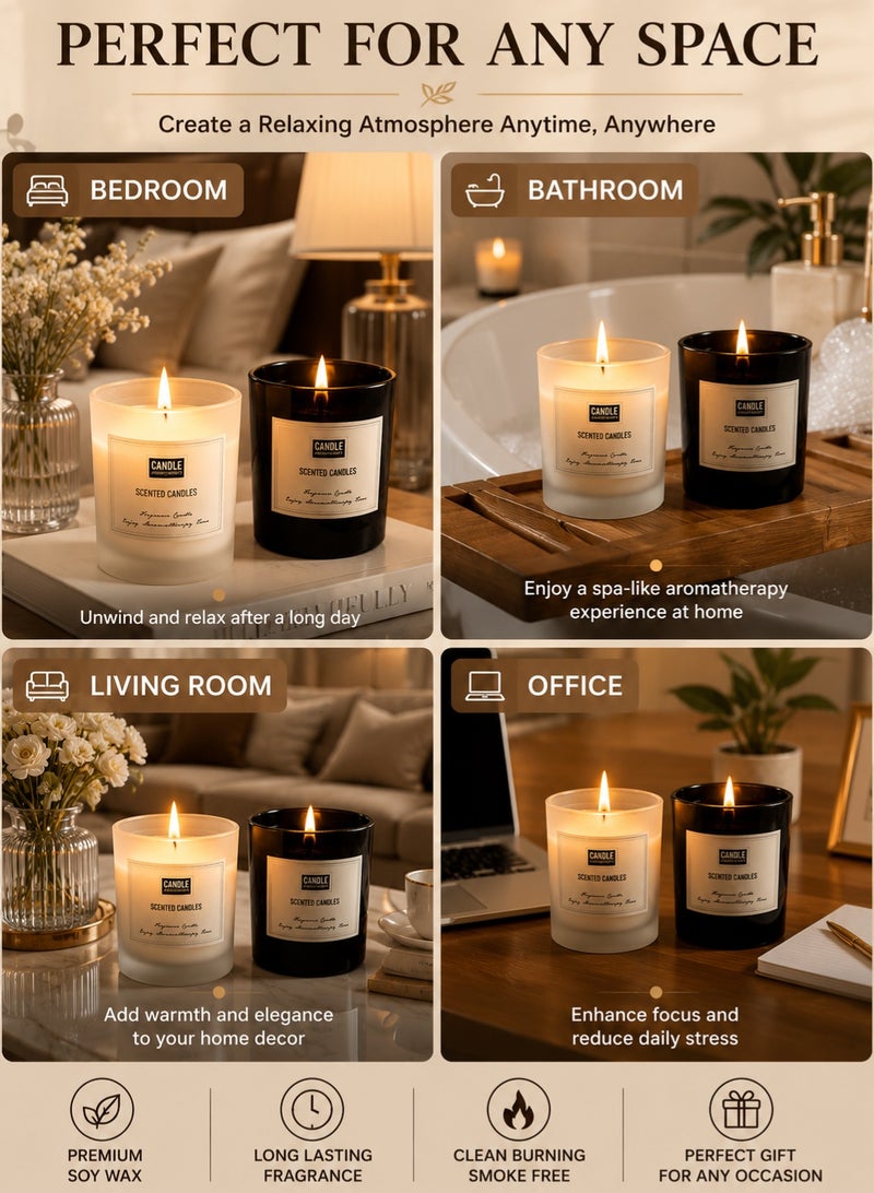 Candle 2 Pack Scented Candles Set – Black & White Crystal Glass | Soy Wax Aromatherapy Candle | Long Lasting Home Fragrance | Luxury Gift for Women, Home Decor & Housewarming - Image 2