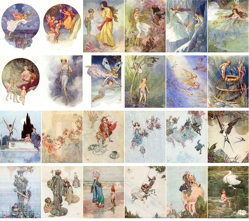 PIXILUV Vintage PostCards 24 pcs Fairy Tales Small People Vintage Book Illustration - Image 2