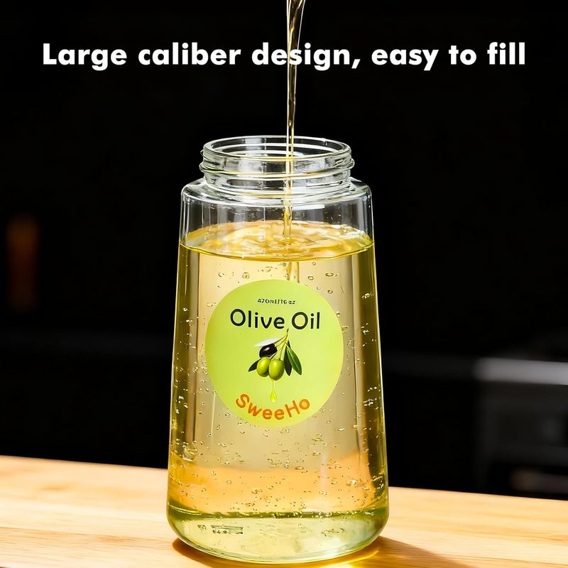 SweeHo Oil Sprayer for Cooking,470ml Cooking Olive Oil Sprayer and Oil Dispenser 2 In 1, Food-grade Glass Oil Spray Bottle Mister for Air Fryer, BBQ, Griddle (Black+transparent glass and color label) - Image 5