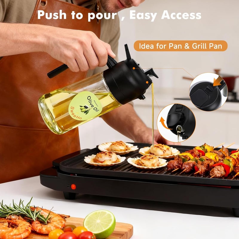 SweeHo Oil Sprayer for Cooking,470ml Cooking Olive Oil Sprayer and Oil Dispenser 2 In 1, Food-grade Glass Oil Spray Bottle Mister for Air Fryer, BBQ, Griddle (Black+transparent glass and color label) - Image 3