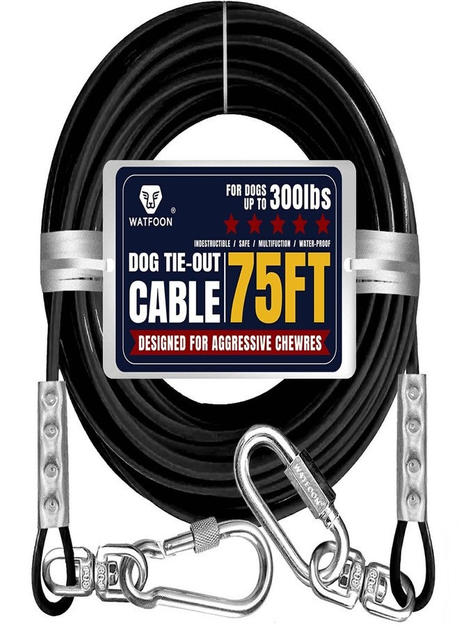 WATFOON 75Ft Dog Tie Out Cable, Dog Leads for Small to Large Pets Up to 300 Pounds, 5mm Heavy Duty 1000lbs Break Strength Galvanized Braided Steel Pet Outdoor Leash Cable - Image 1