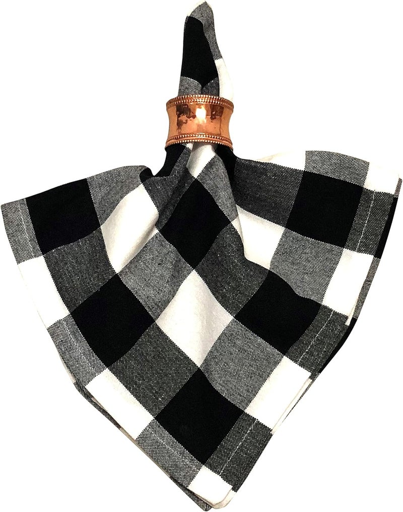 Yourtablecloth Buffalo Plaid 100 Cotton Cloth Checkered Dinner Table Napkins  Vibrant Colors  Soft  Super Absorbent Napkins 20 x 20 Set of 6 Black and White - Image 4