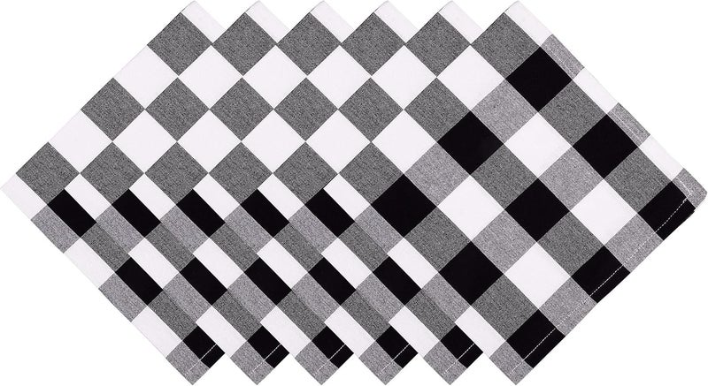 Yourtablecloth Buffalo Plaid 100 Cotton Cloth Checkered Dinner Table Napkins  Vibrant Colors  Soft  Super Absorbent Napkins 20 x 20 Set of 6 Black and White - Image 1