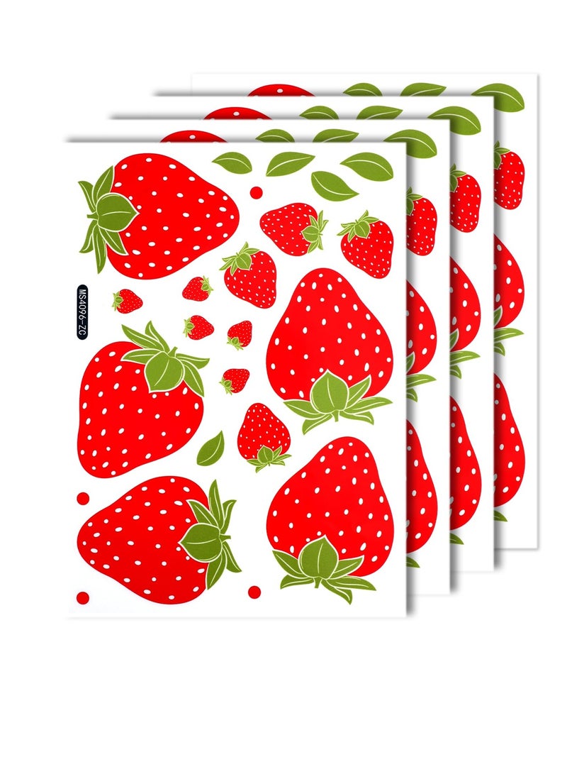 Excefore Wall Decals, Strawberry Wall Decals, Colorful PVC Stickers for Room Decor, Peel and Stick Fruit Wall Stickers for Living Room Background Kitchen Cabinet Window, 4 Sheets - Image 1