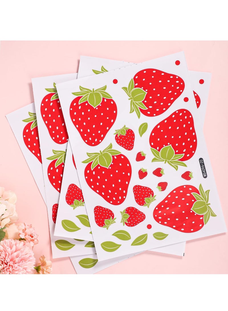Excefore Wall Decals, Strawberry Wall Decals, Colorful PVC Stickers for Room Decor, Peel and Stick Fruit Wall Stickers for Living Room Background Kitchen Cabinet Window, 4 Sheets - Image 2