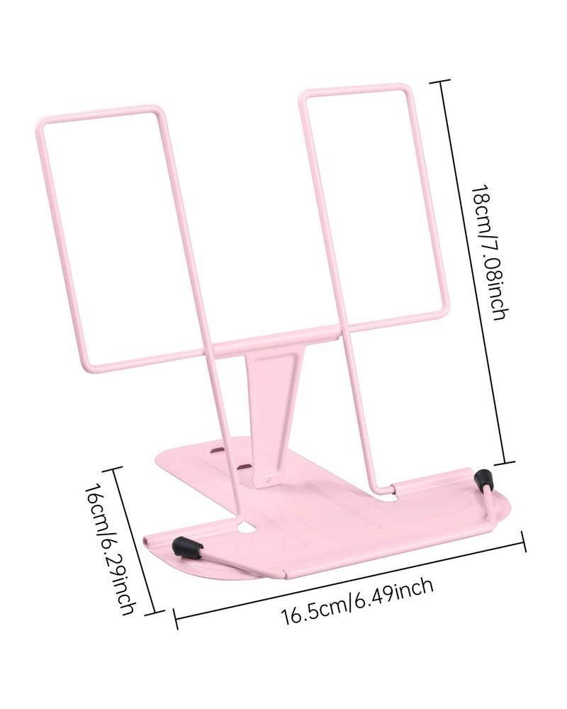 MSDADA Metal Book Stand for Desk, Adjustable Reading Rest Book Holder, Portable Cookbook Documents Holder, Sturdy Typing Stand for Recipes Textbooks Tablet Music Books with Page Clips (Macaron Pink) - Image 4