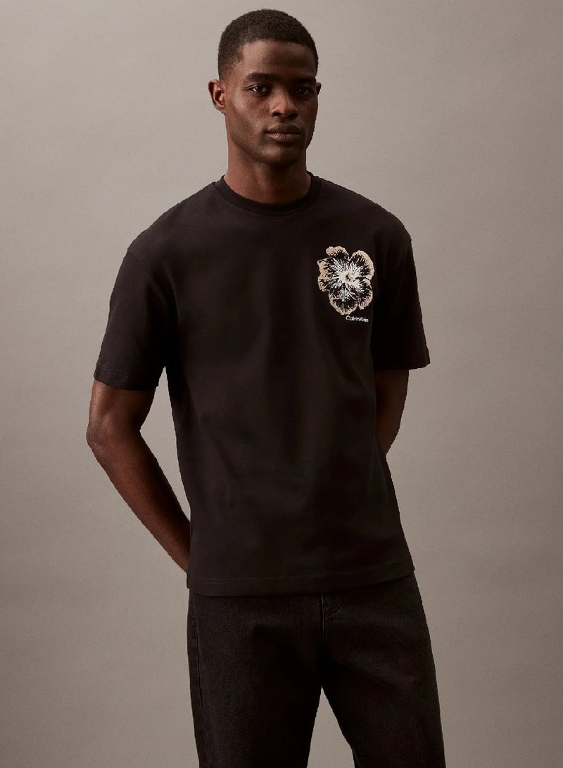 CALVIN KLEIN Embroidered Flower T-Shirt - Image 1