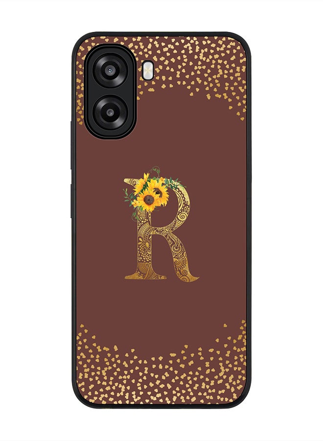 Stylizedd For Oppo A6x 5G / A6x 4G Case,Slim fit Camera Protection, Shockproof Thin Phone cover  - Custom Floral Monogram - R  (Brown ) - Image 1