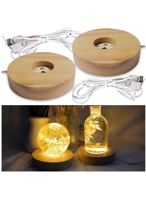 Glowing Display Bases, Wood with Led Light Round Lamp Base Stand, Night for 3d Laser Crystal Glass Resin Sphere Cylindrical Cube Art 2 Pieces, 3.94inch