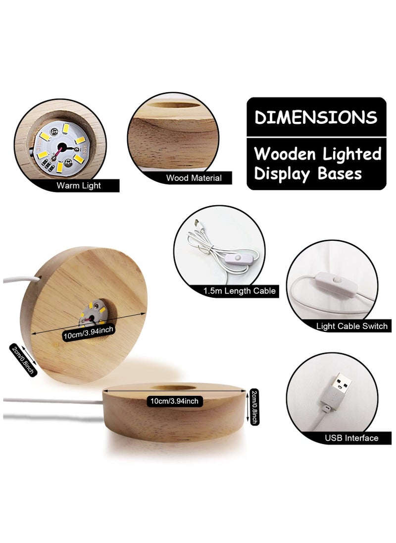 Y&D - Glowing Display Bases, Wood with Led Light Round Lamp Base Stand, Night for 3d Laser Crystal Glass Resin Sphere Cylindrical Cube Art 2 Pieces, 3.94inch - Image 1