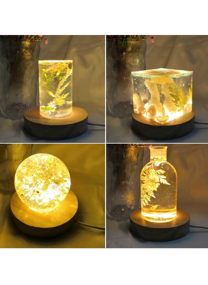 Y&D - Glowing Display Bases, Wood with Led Light Round Lamp Base Stand, Night for 3d Laser Crystal Glass Resin Sphere Cylindrical Cube Art 2 Pieces, 3.94inch - Image 1