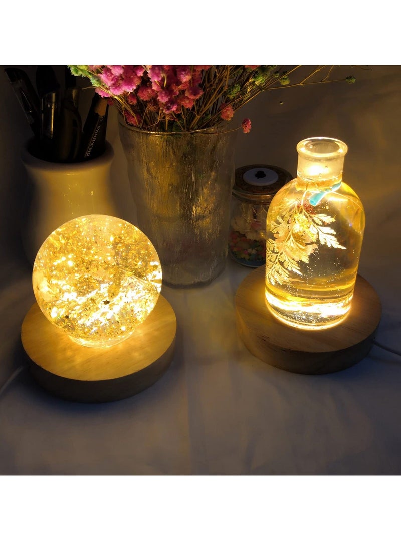 Y&D - Glowing Display Bases, Wood with Led Light Round Lamp Base Stand, Night for 3d Laser Crystal Glass Resin Sphere Cylindrical Cube Art 2 Pieces, 3.94inch - Image 1