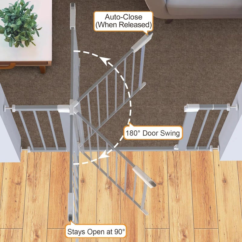 Cumbor 29.7-46" Baby Gate for Stairs, Gifts for Mom-Auto Close Dog Gate for The House, Easy Install Pressure Mounted Pet Gates for Doorways, Easy Walk Thru Wide Safety Gate for Dog, Gray - Image 3