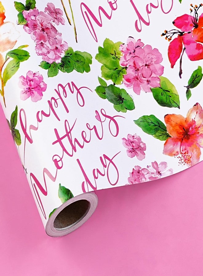 LeZakaa Mother’s Day Wrapping Paper Roll, Floral Happy Mother’s Day Reversible Gift Wrap, Pink Colorful Spring Flower Design for Mom Grandma Wife, Mini Roll 17 In x 16.4 Ft - Image 1