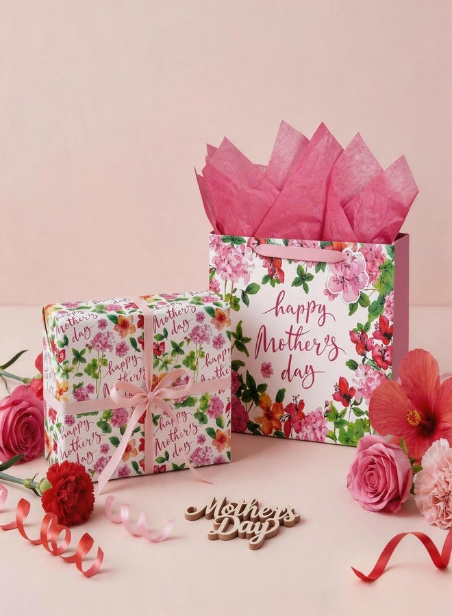 LeZakaa Mother’s Day Wrapping Paper Roll, Floral Happy Mother’s Day Reversible Gift Wrap, Pink Colorful Spring Flower Design for Mom Grandma Wife, Mini Roll 17 In x 16.4 Ft - Image 4