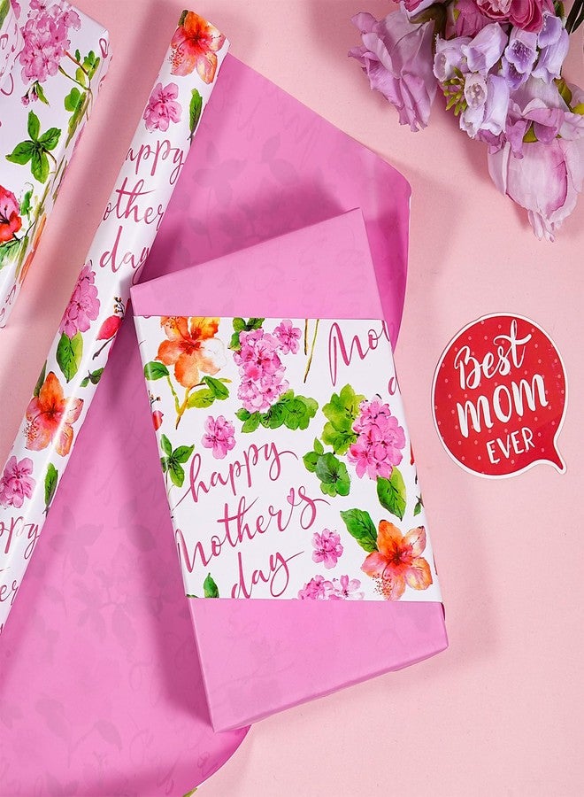 LeZakaa Mother’s Day Wrapping Paper Roll, Floral Happy Mother’s Day Reversible Gift Wrap, Pink Colorful Spring Flower Design for Mom Grandma Wife, Mini Roll 17 In x 16.4 Ft - Image 3