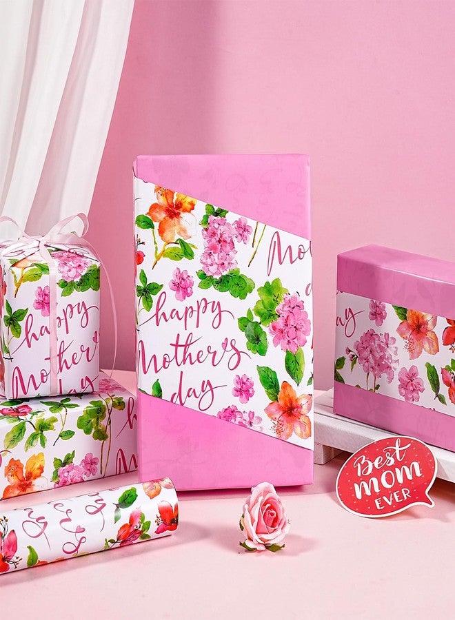 LeZakaa Mother’s Day Wrapping Paper Roll, Floral Happy Mother’s Day Reversible Gift Wrap, Pink Colorful Spring Flower Design for Mom Grandma Wife, Mini Roll 17 In x 16.4 Ft - Image 5