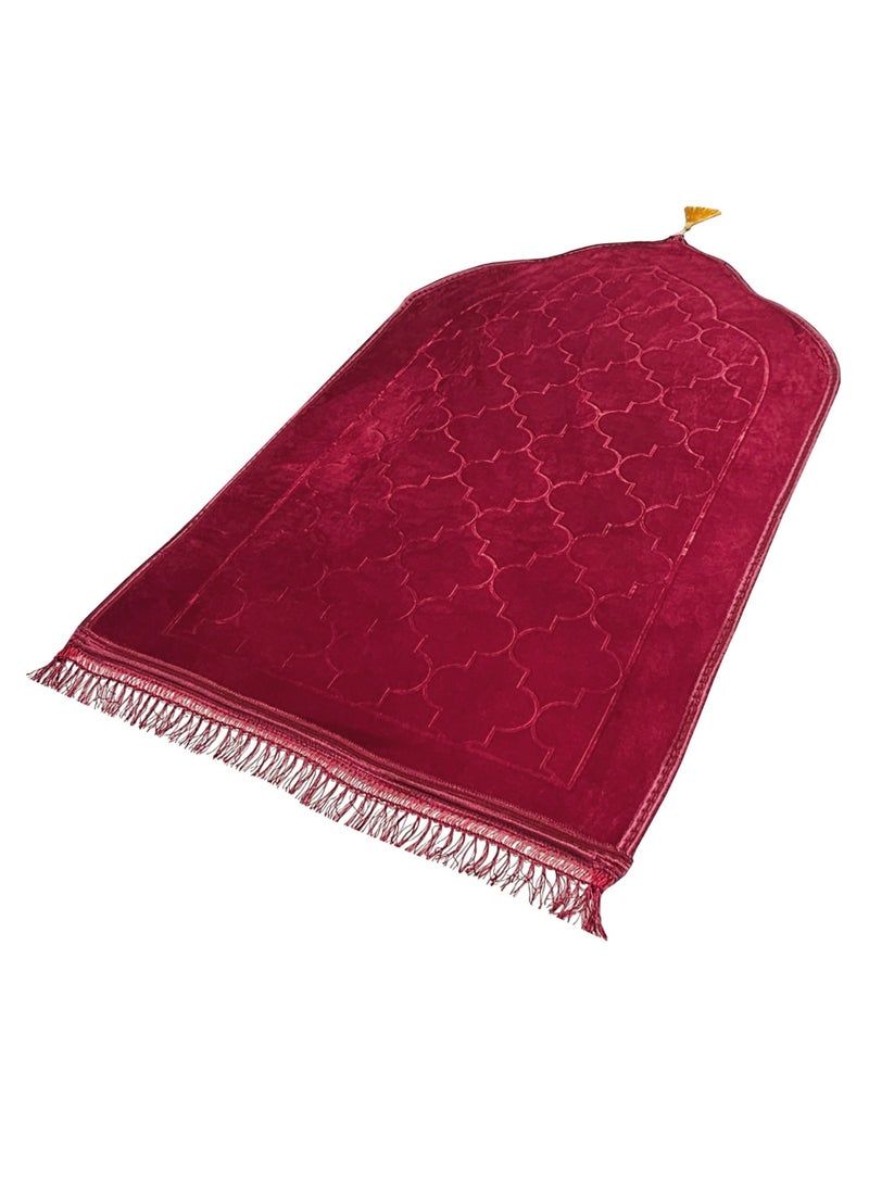 Fabienne Embossed Prayer Mat Maroon 80x120cm Large Size Anti-Slip Velvet Top Thick Padded Prayer Rug Dome Design Sajadah Prayer Carpet for Men Women Eid Gift Ramadan  - Image 1