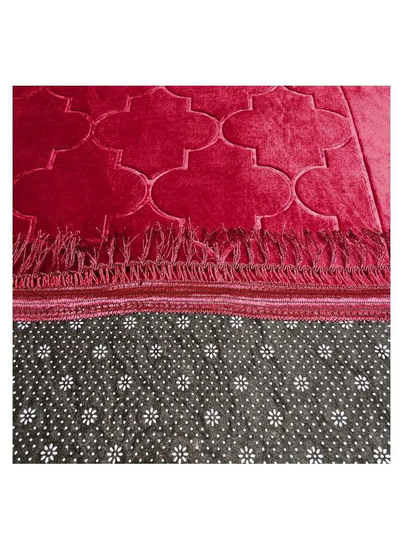 Fabienne Embossed Prayer Mat Maroon 80x120cm Large Size Anti-Slip Velvet Top Thick Padded Prayer Rug Dome Design Sajadah Prayer Carpet for Men Women Eid Gift Ramadan  - Image 2