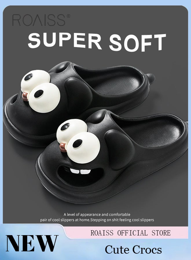 roaiss Cartoon Big Eyed Dog Slippers for Women PVC Summer Soft Comfortable Breathable Thick Sole Indoor Slides Cute Decompression Lightweight Home Shoes with Anti-Slip Sole  - Image 1
