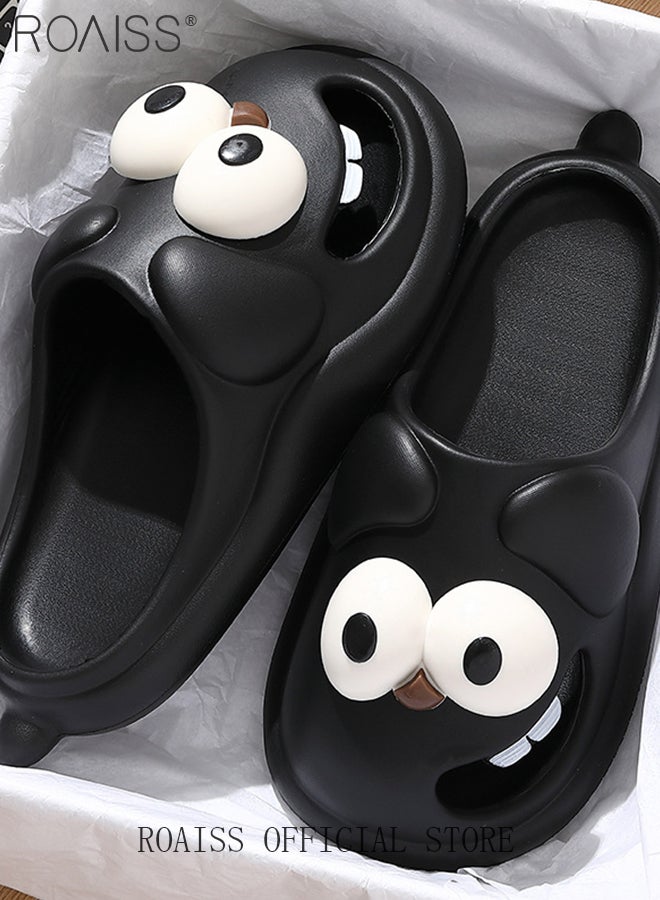 roaiss Cartoon Big Eyed Dog Slippers for Women PVC Summer Soft Comfortable Breathable Thick Sole Indoor Slides Cute Decompression Lightweight Home Shoes with Anti-Slip Sole  - Image 4