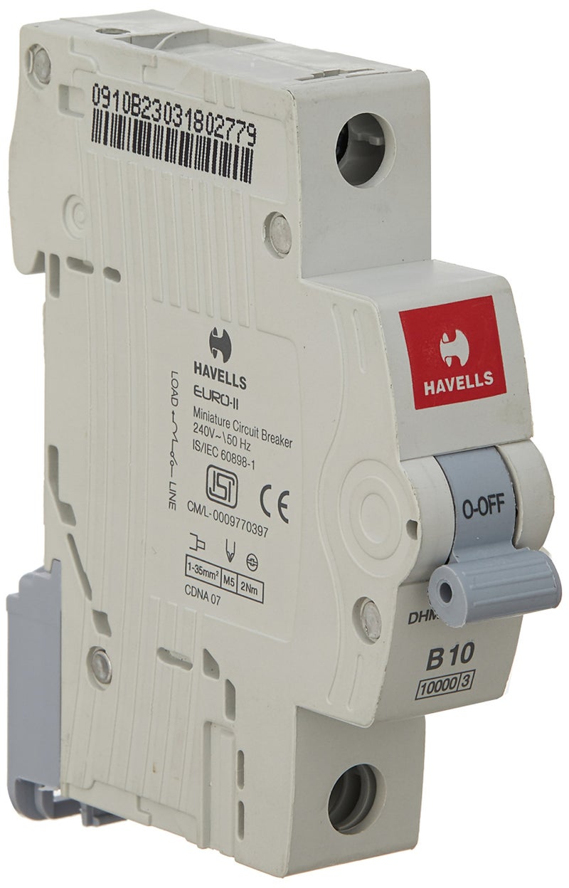 Havells DHMGBSPF010 PVC Plastic 10A MCB SP B Curve (White) - Image 3