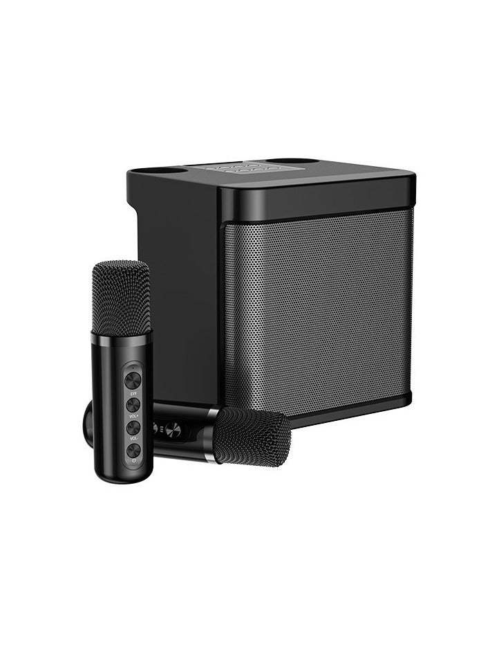 YS Dual Microphone Karaoke Machine, Outdoor Portable Bluetooth Speaker With Two Wireless Mic, All In One Wireless Microphone Singing Subwoofer, (1pc, Black)  - Image 1
