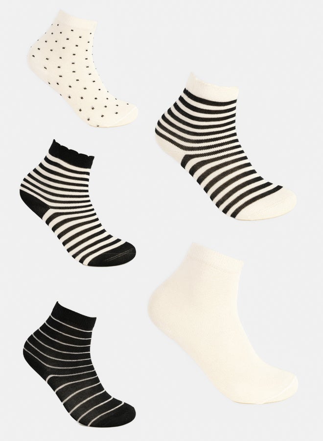 Carina Girly Striped & Dotted Socks - 5 Pairs - Image 1