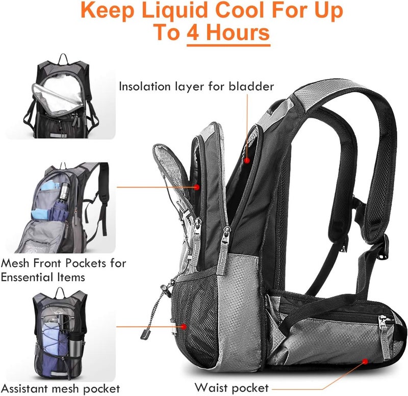 Mothybot Hydration Pack, Insulated Hydration Backpack with 2L BPA Free Water Bladder and Storage, Hiking Backpack for Men, Women, Kids for Running, Cycling, Camping - Keep Liquid Cool up to 5 Hours - Image 1