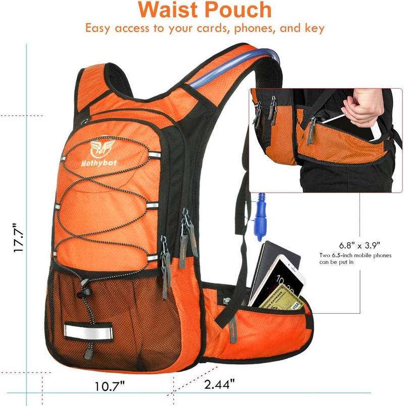 Mothybot Hydration Pack, Insulated Hydration Backpack with 2L BPA Free Water Bladder and Storage, Hiking Backpack for Men, Women, Kids for Running, Cycling, Camping - Keep Liquid Cool up to 5 Hours - Image 2