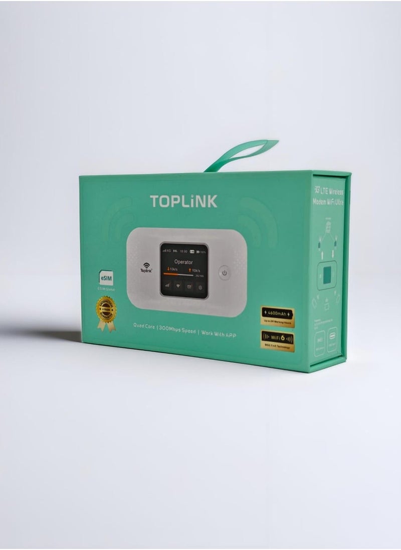 TOPLINK - MR57E eSIM WiFi Router, eSIM + Physical SIM, 4G  WiFi 6, 4600mAh Battery, 12 Users - Image 1