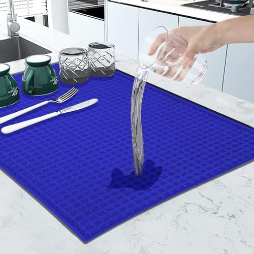 Maxoshine Microfiber Dish Drying Mat for Kitchen to Keep Wet Utensils Fruits and Vegetable on Kitchen Mat Quick Dry Water Absorbent Mats for Kitchen-40 X 50 CM (Blue) - Image 1