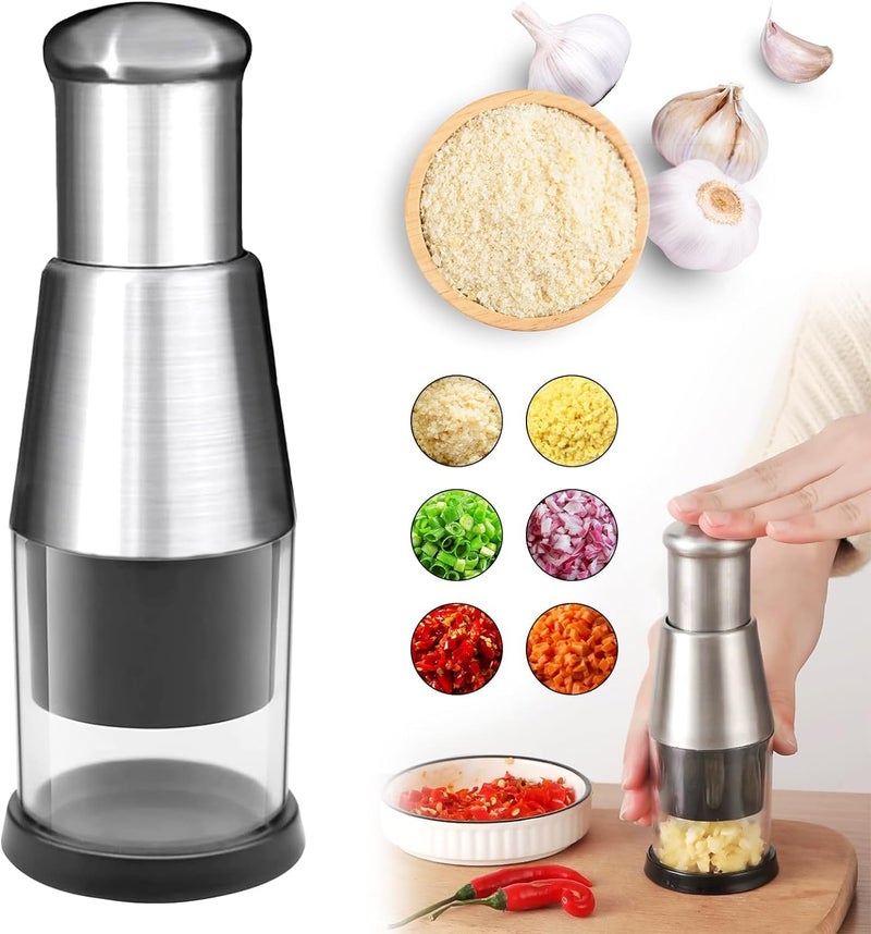 KRLZ Pressed Garlic Chopper Pressed Garlic Mince Manual Onion Chopper 304 Stainless Steel Garlic Masher Garlic Mincer Crusher Professional for Mincing Garlic Slicing Peppers and Onions - Image 1