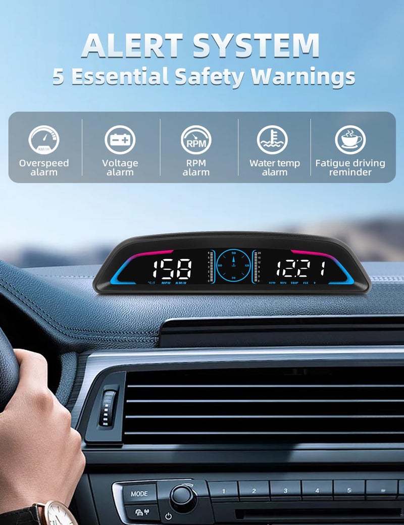 MAIMEIMI OBD2 Speedometer for Car Digital with Time, Speed, Mileage, RPM, Volt, Water Temp, Overspeed, Fatigued Driving Alert LCD Screen OBD2 Guage Display for Car Head Up Display HUD for Most 2008+ Sedan Cars - Image 4