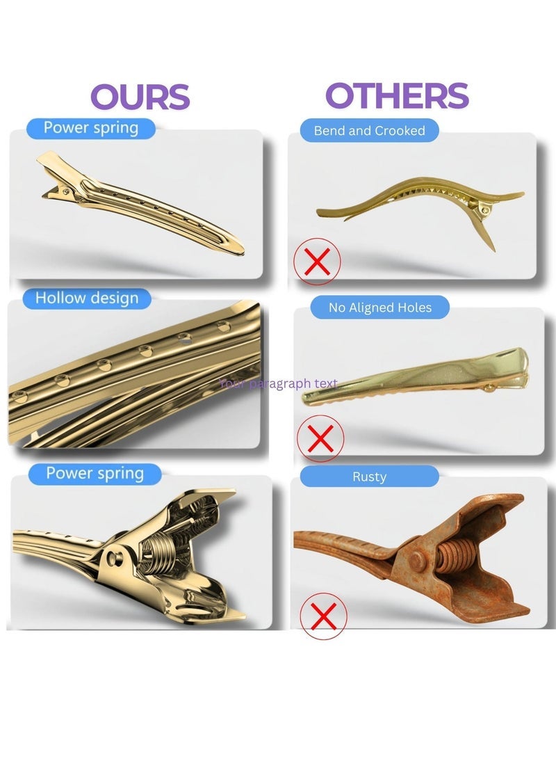ELAUR 24-Pack Duck Bill Hair Clips – 3.5" Rustproof Metal Alligator Clips with Holes for Hair Styling & Sectioning – Salon & Home Use (Gold) - Image 5