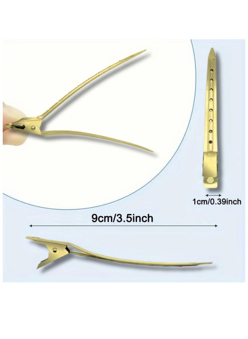 ELAUR 24-Pack Duck Bill Hair Clips – 3.5" Rustproof Metal Alligator Clips with Holes for Hair Styling & Sectioning – Salon & Home Use (Gold) - Image 2