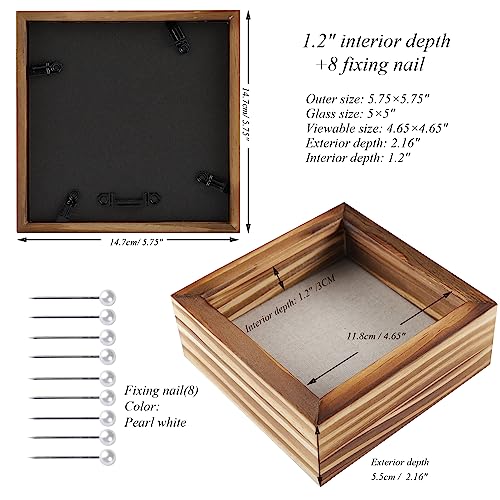 1DOT2 5x5 Small Shadow Box Frame Display Case, Grade A Natural Pine Wood HD Glass Front Soft Linen Back, 1.2 inches Interior Depth-Carbonized Black - Image 3