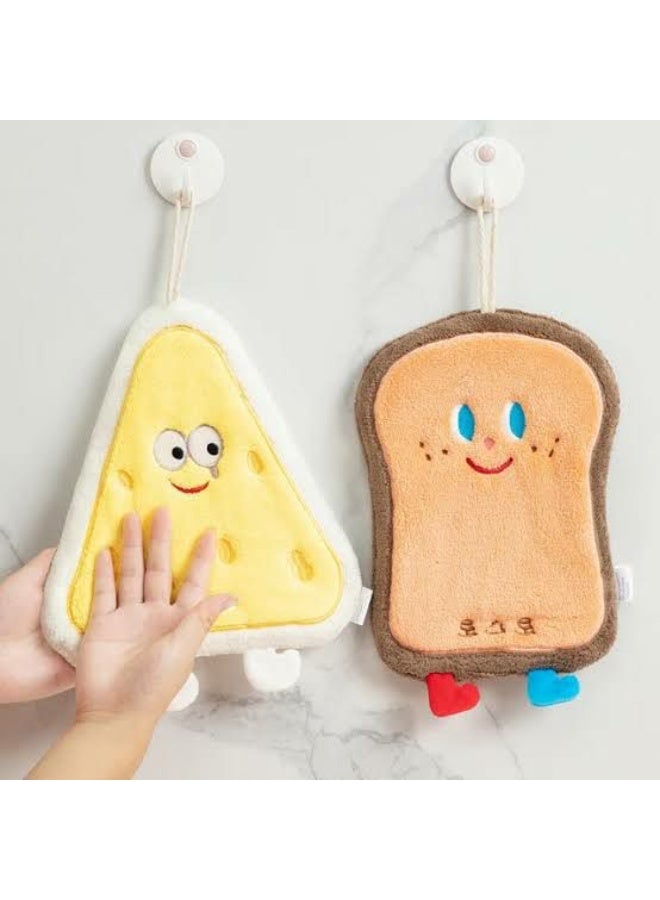 Cute 3D Cartoon Microfiber Kitchen Towel with Hanging Loop – Super Absorbent Soft Dish Drying and Hand Towel – Bread, Cheese, Donut and Dessert Plush Designs for Kitchen and Bathroom Daily Use - Image 2
